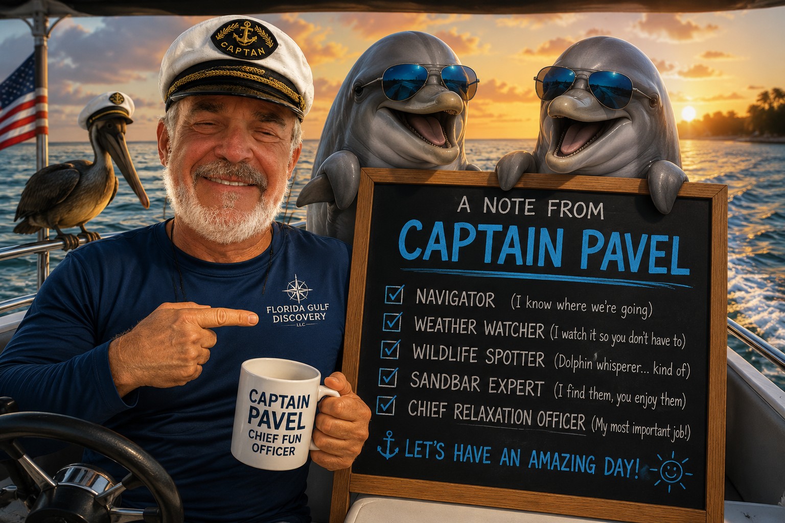 Captain Pavel of Florida Gulf Discovery sharing a personal note about private boat tours near Englewood Florida