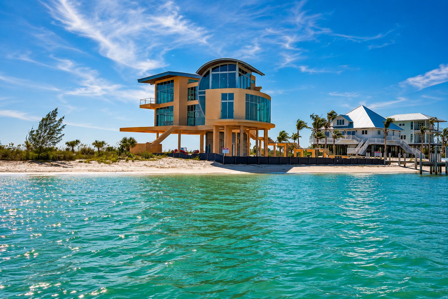 Little Gasparilla Island, Florida, showing waterfront homes, coastal waters and the natural barrier-island landscape of Southwest Florida.