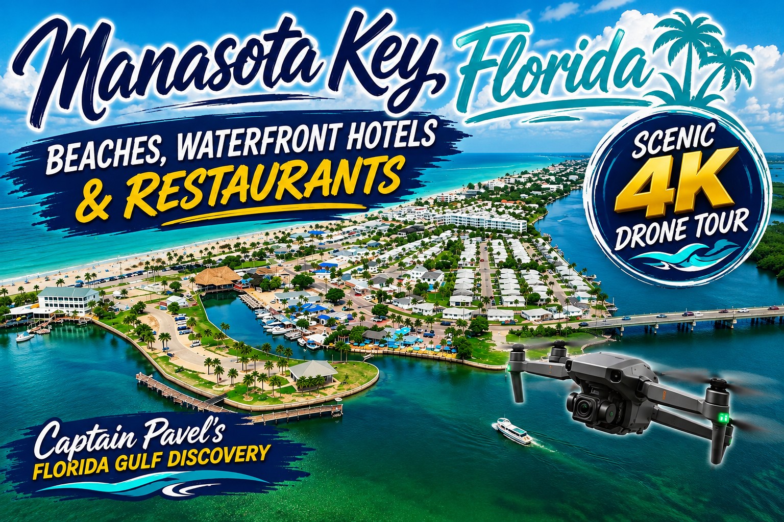 Aerial view of Manasota Key, Florida, showing the barrier island, Gulf shoreline, beaches and surrounding coastal waters of Southwest Florida.
