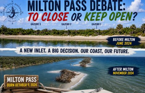 Milton Pass before and after Hurricane Milton showing Ski Alley and the new inlet at Stump Pass Beach State Park, Florida.