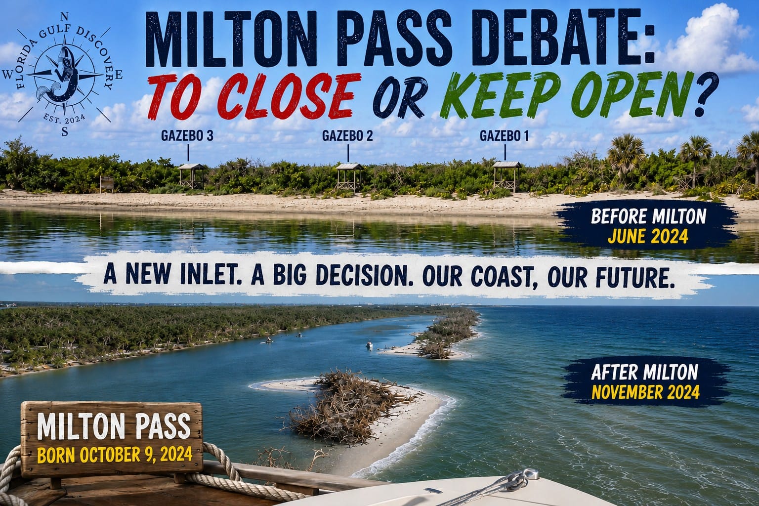 Milton Pass in Southwest Florida near Manasota Key and Knight Island, showing the changing coastal inlet and surrounding waters explored by Captain Pavel.