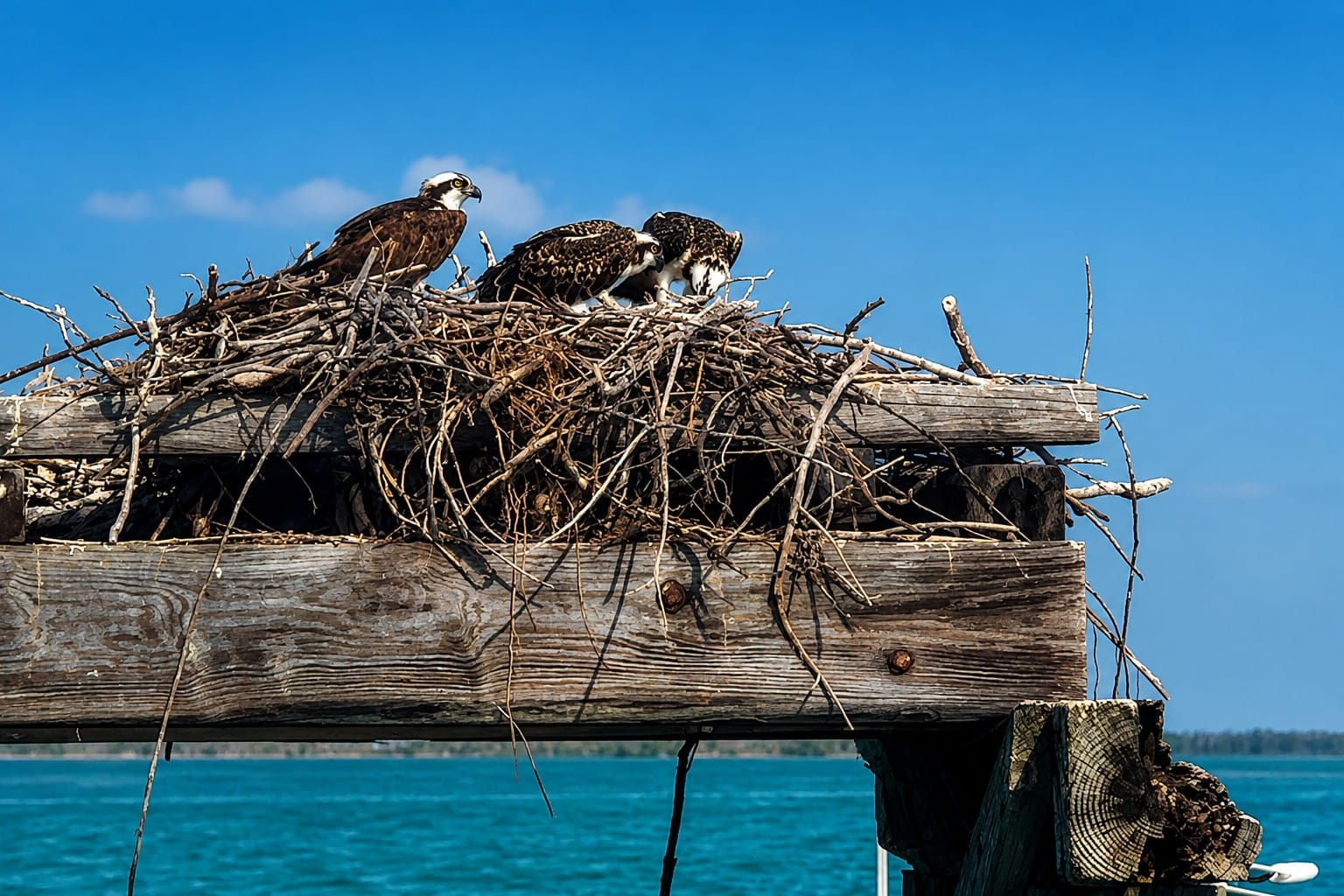 Osprey family nesting near the Boca Grande Trestle in Southwest Florida