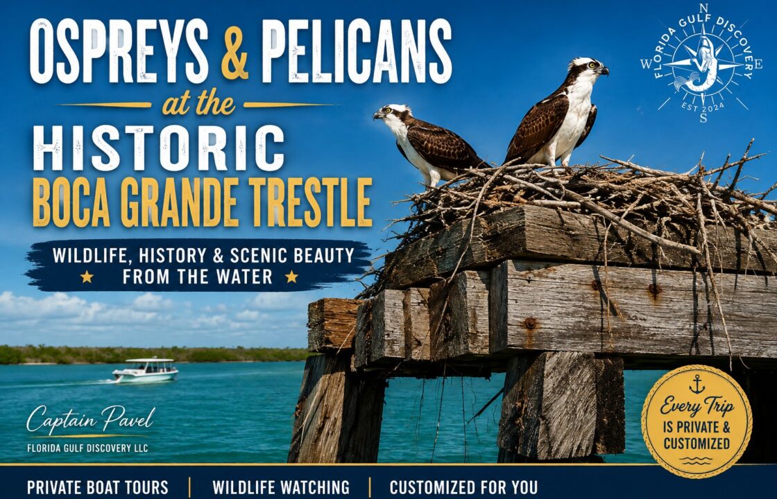 Ospreys at the historic Boca Grande Trestle in Southwest Florida with Captain Pavel