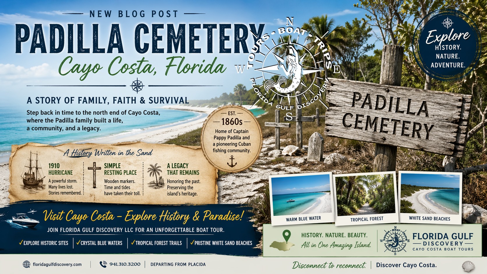 Pioneer Cemetery on Cayo Costa, Florida, preserving the history of early island families and fishing communities in Southwest Florida.