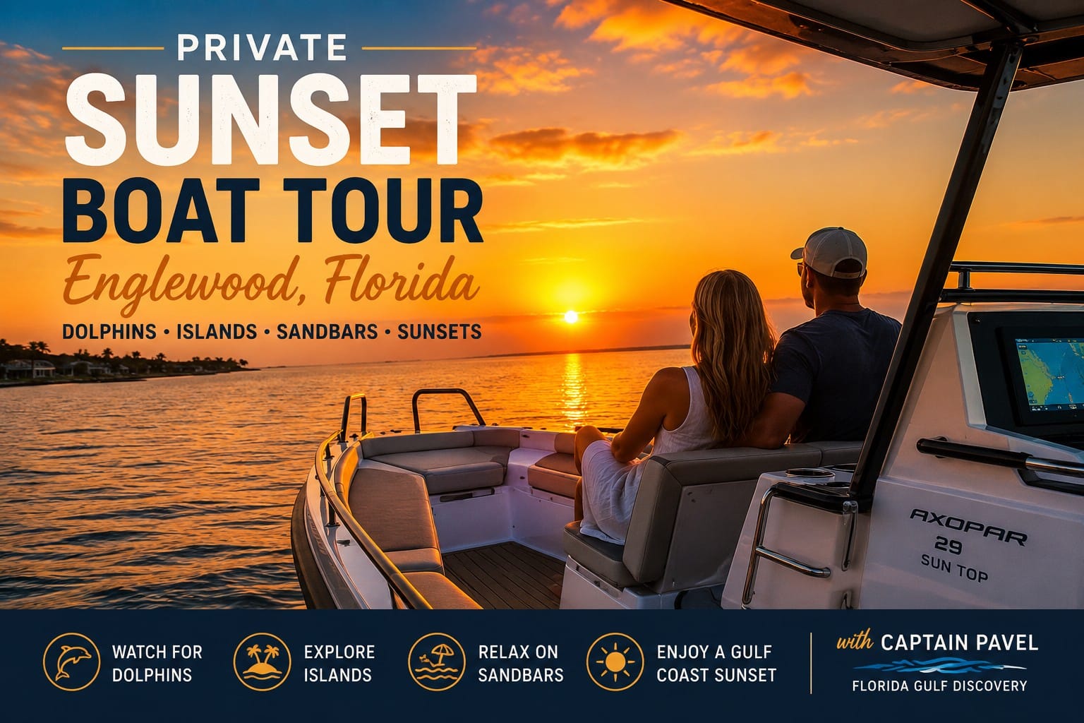 Private sunset boat tour Englewood Florida with Captain Pavel