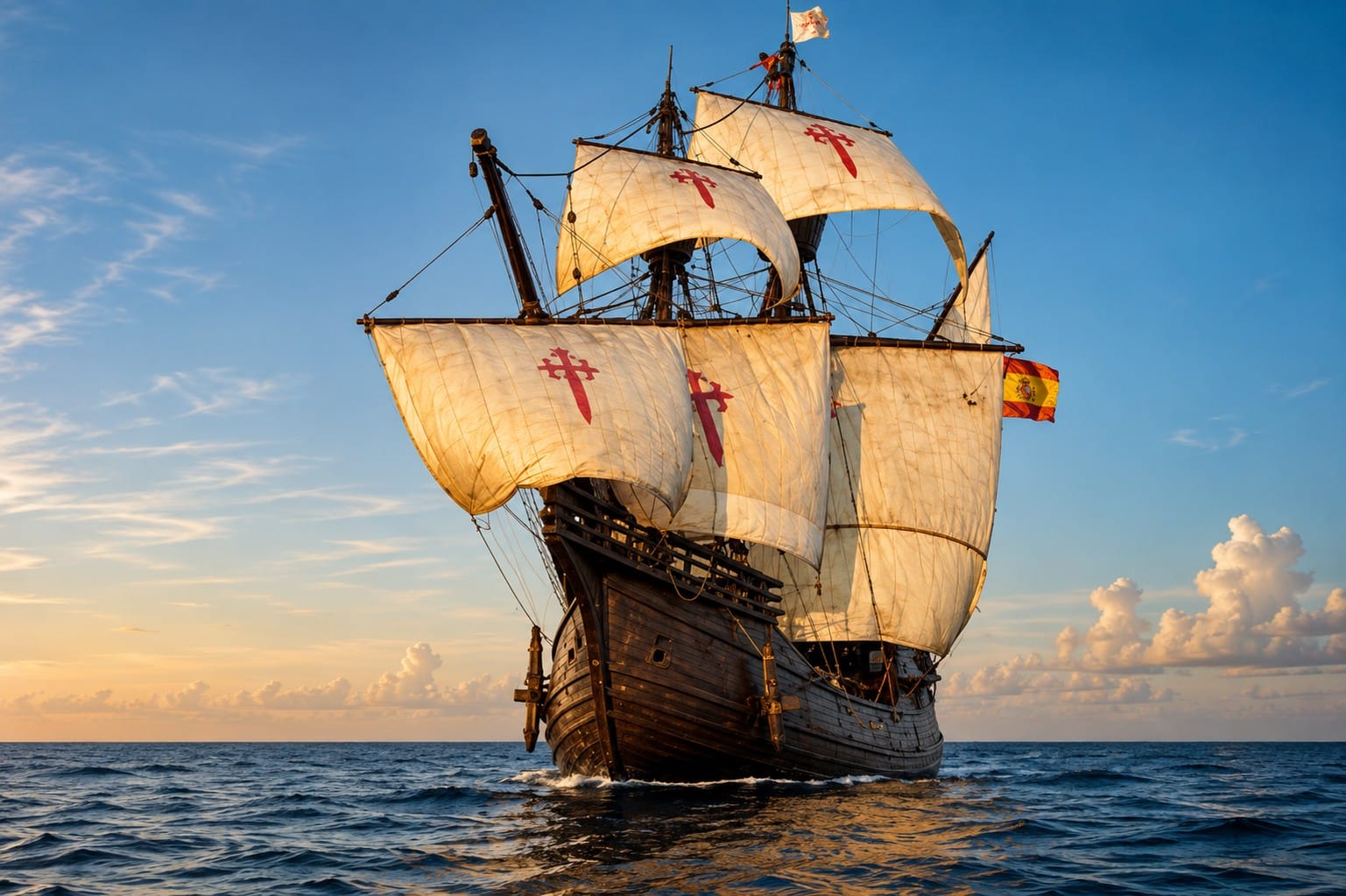 Illustration of a Spanish exploration ship from the Pánfilo de Narváez expedition sailing along the Florida coast in 1528.