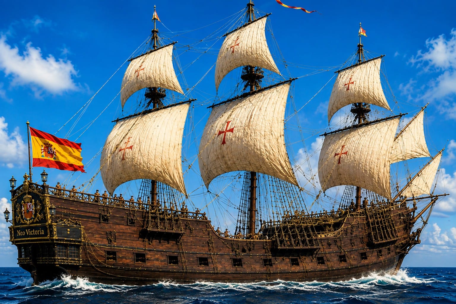 Spanish galleon sailing near Boca Grande Pass during the early exploration of Florida's Gulf Coast