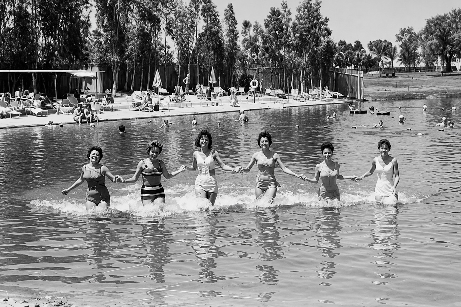Visitors enjoying Warm Mineral Springs in North Port, Florida, during 1962