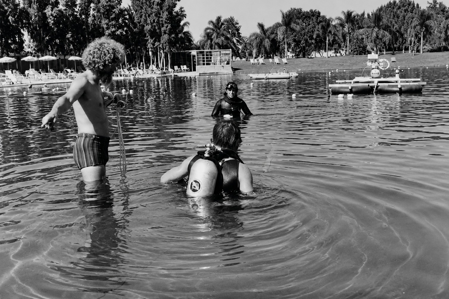 Scuba divers exploring the underwater cave system at Warm Mineral Springs in 1972
